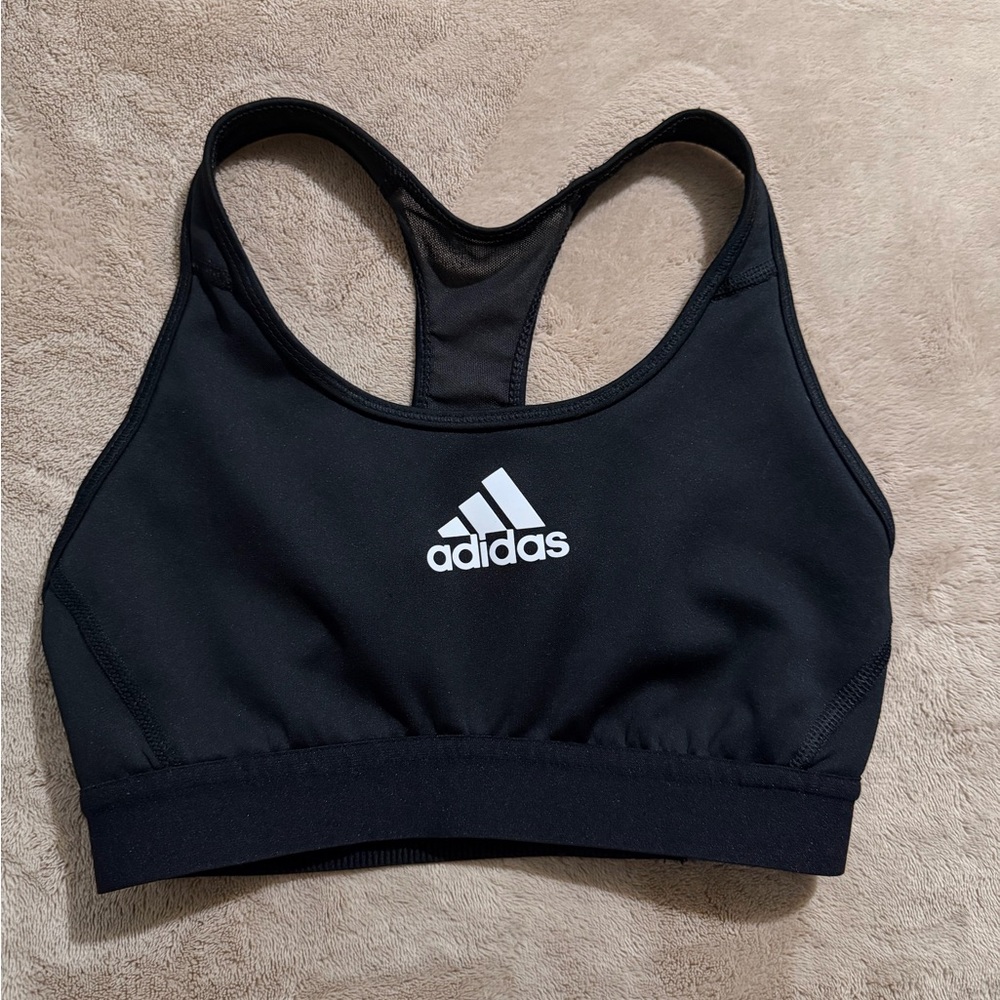 adidas Black Racerback Sports Bra with White Logo
